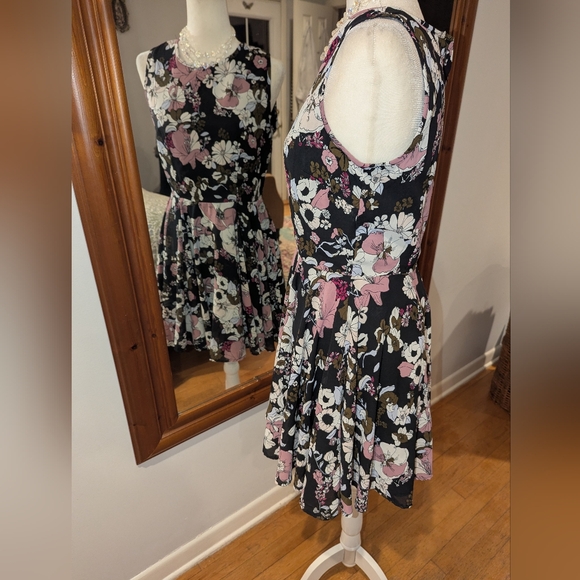 Maison Jules Black Midi Dress with Pink & White Floral Print - Picture 3 of 7